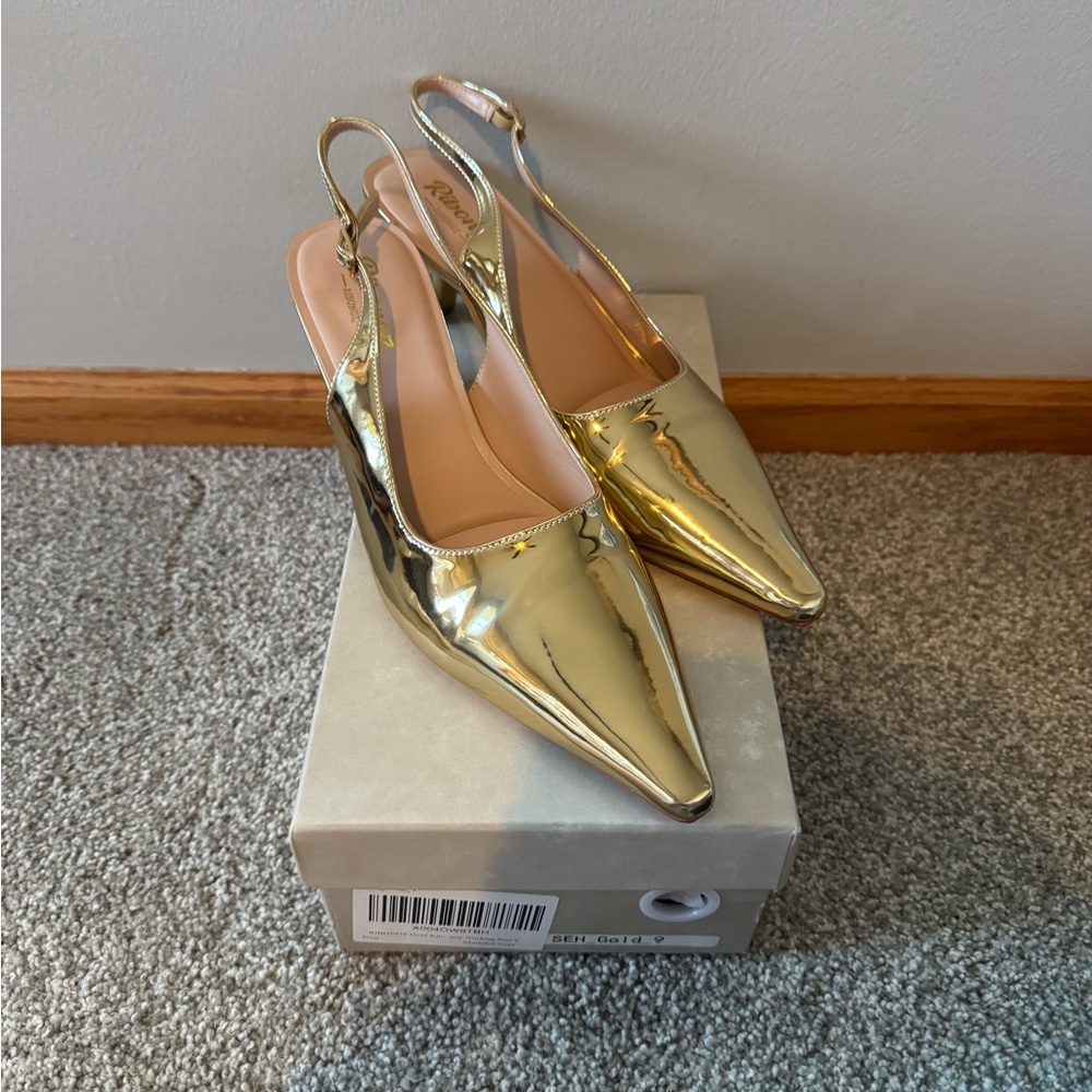 Shiny Gold Slingback Heels